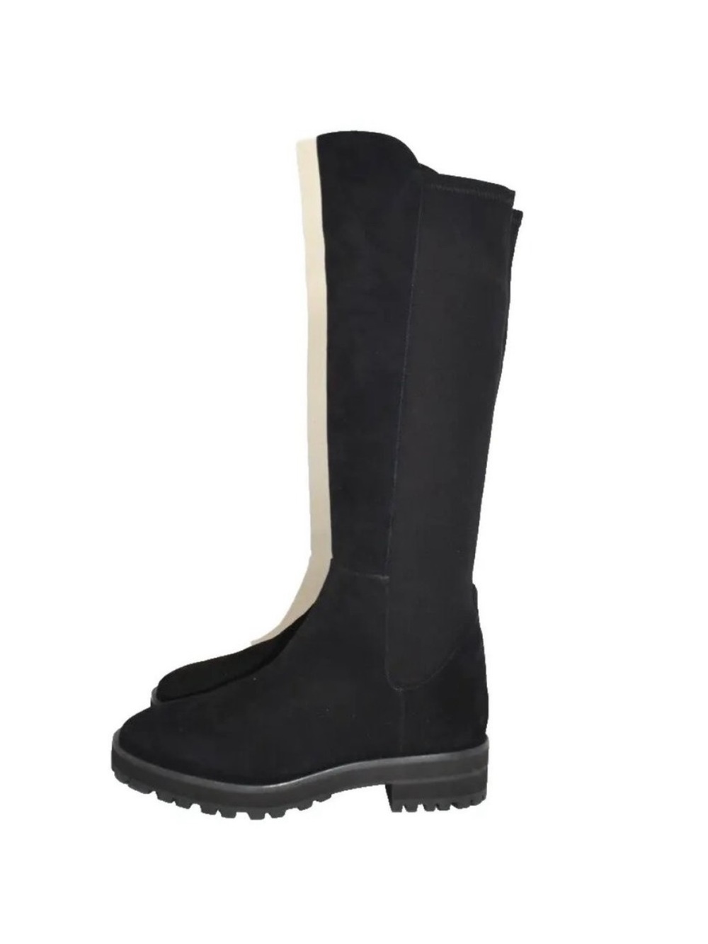$850 Stuart Weitzman 50/50 Lift Knee-Length Stretch Suede Lug-Sole Boots Size 9